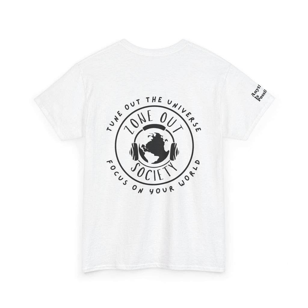 Tune Out The Universe Focus On Your World Black Logo Tee