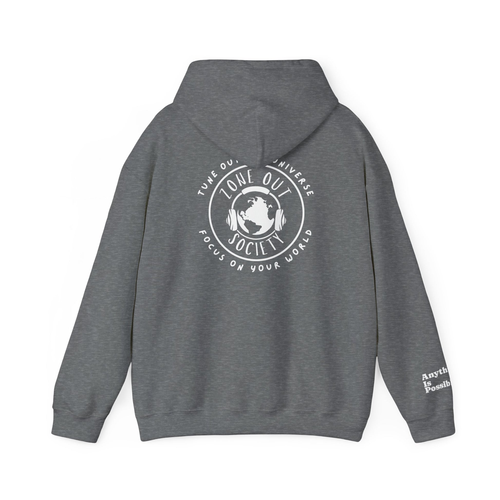 Tune Out The Universe Focus On Your World White Logo Hoodie