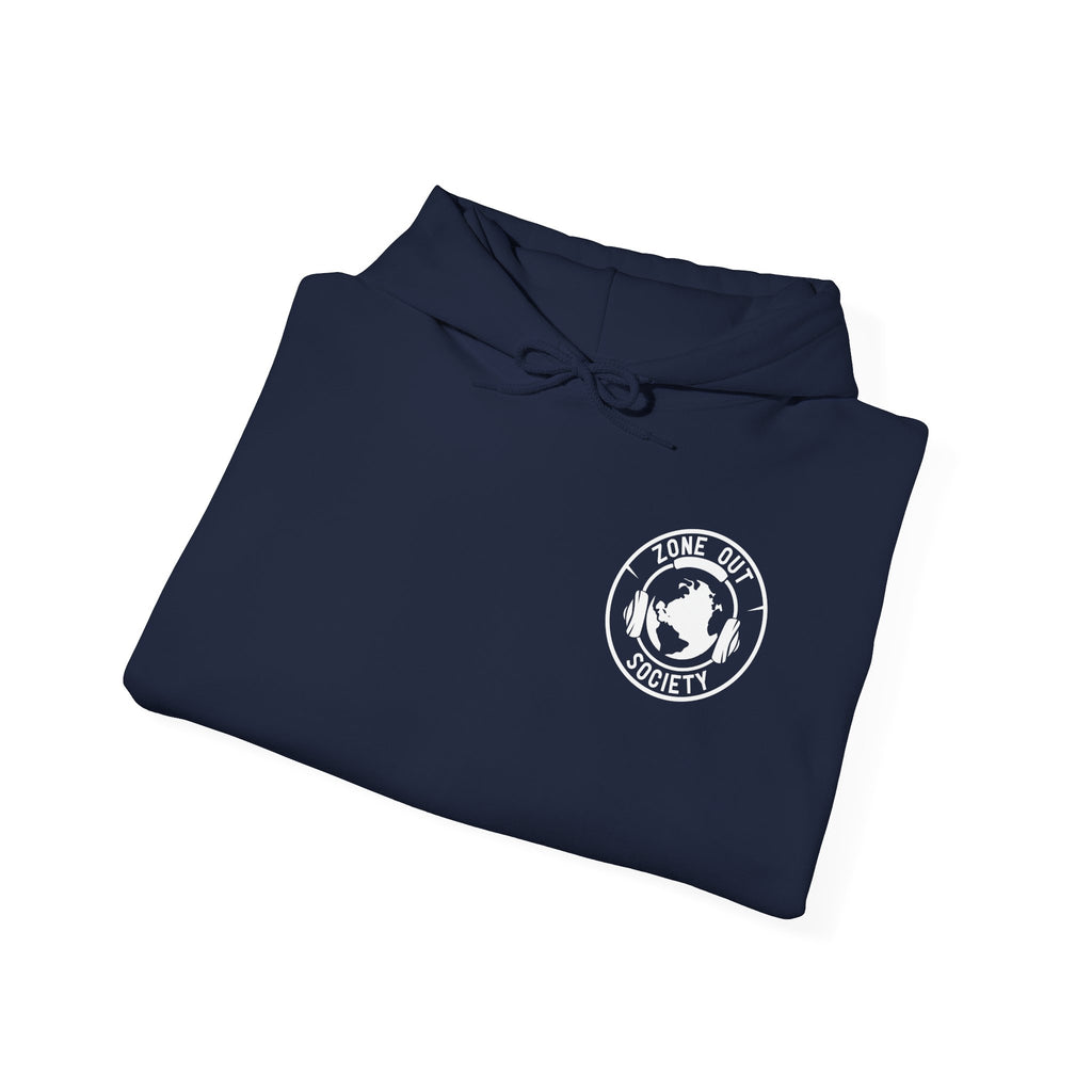 Tune Out The Universe Focus On Your World White Logo Hoodie
