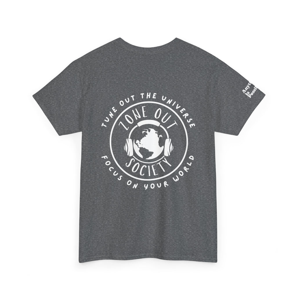 Tune Out The Universe Focus on Your World White Logo Tee
