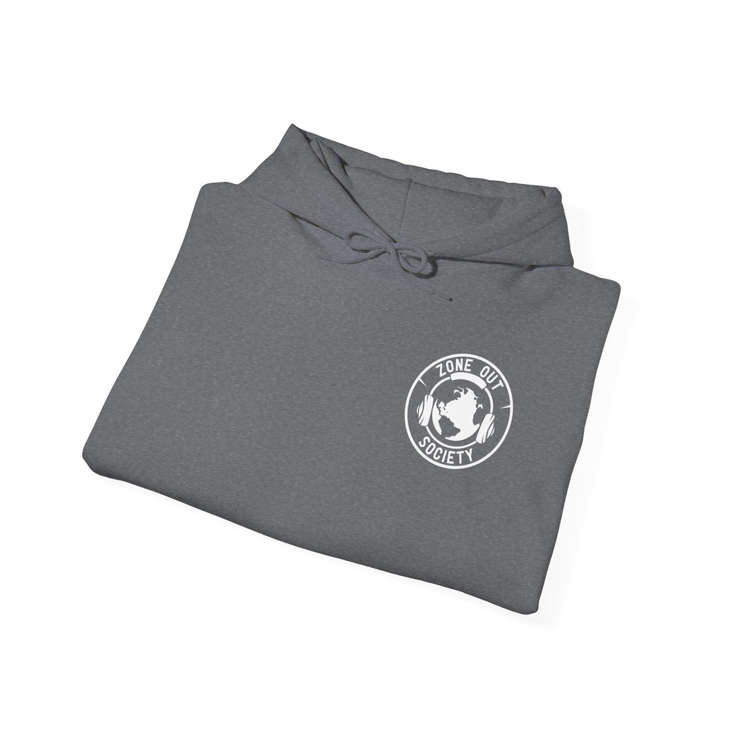 Tune Out The Universe Focus On Your World White Logo Hoodie