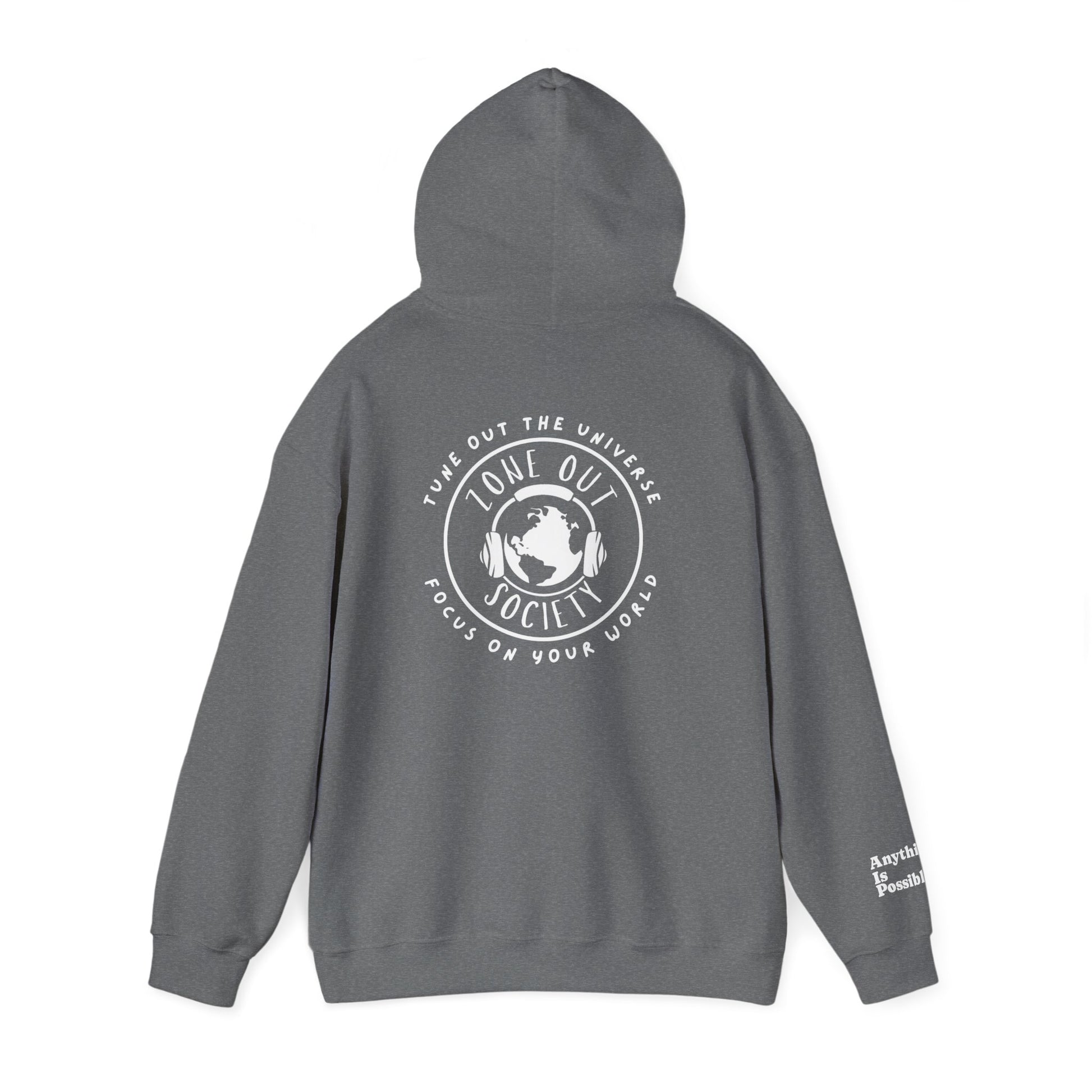 Tune Out The Universe Focus On Your World White Logo Hoodie
